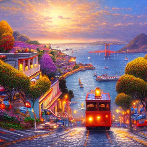 Figure: highly detailed painting of san francisco in the style of thomas kinkade, soft lighting, 4k resolution